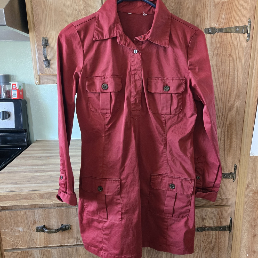 Women's Red Buttoned Utility Tunic
